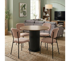 Σετ τραπεζαρία 5τμχ Bohema - Kevin χρώμα μαύρο/sepet oak - μόκα Ø90x77,7εκ.