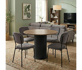 Σετ τραπεζαρία 5τμχ Bohema - Kevin χρώμα μαύρο/sepet oak - γκρι Ø90x77,7εκ.