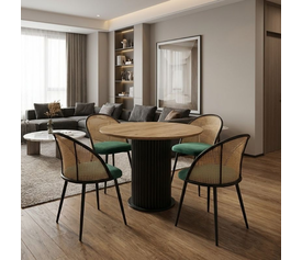 Σετ τραπεζαρία 5τμχ Bohema - Jacob χρώμα μαύρο/sepet oak - κυπαρισσί Ø90x77,7εκ.