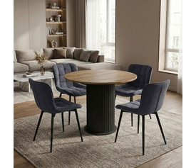 Σετ τραπεζαρία 5τμχ Bohema - Chiara χρώμα μαύρο/sepet oak - ανθρακί Ø90x77,7εκ.