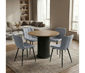 Σετ τραπεζαρία 5τμχ Bohema - Chiara χρώμα μαύρο/sepet oak - γκρι Ø90x77,7εκ.