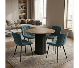 Σετ τραπεζαρία 5τμχ Bohema - Chiara χρώμα μαύρο/sepet oak - πράσινο Ø90x77,7εκ.