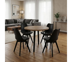 Σετ τραπεζαρία 5τμχ Xana - Viva χρώμα sepet oak - μαύρο Ø90x77,5εκ.