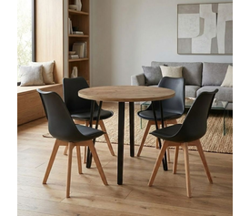 Σετ τραπεζαρία 5τμχ Xana - Viva χρώμα sepet oak - μαύρο Ø90x77,5εκ.