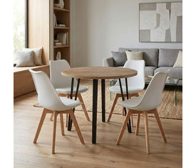 Σετ τραπεζαρία 5τμχ Xana - Viva χρώμα sepet oak - λευκό Ø90x77,5εκ.