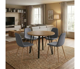 Σετ τραπεζαρία 5τμχ Xana - Iris χρώμα sepet oak - γκρι/φυσικό πόδι Ø90x77,5εκ.