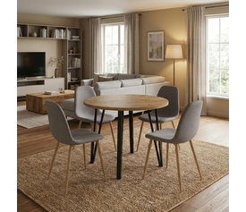 Σετ τραπεζαρία 5τμχ Xana - Iris χρώμα sepet oak - ανοιχτό μπεζ/φυσικό πόδι Ø90x77,5εκ.