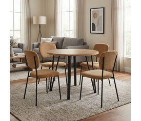 Σετ τραπεζαρία 5τμχ Xana - Kevin χρώμα sepet oak - μουσταρδί Ø90x77,5εκ.