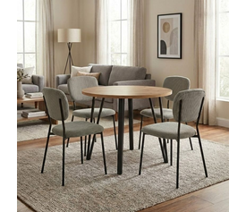 Σετ τραπεζαρία 5τμχ Xana - Kevin χρώμα sepet oak - λαδί Ø90x77,5εκ.