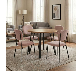 Σετ τραπεζαρία 5τμχ Xana - Kevin Megapap χρώμα sepet oak - μόκα Ø90x77,5εκ.