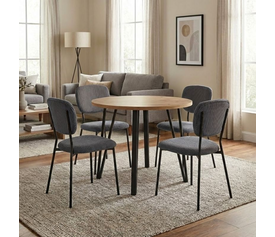 Σετ τραπεζαρία 5τμχ Xana - Kevin χρώμα sepet oak - γκρι Ø90x77,5εκ.