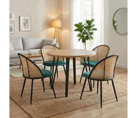 Σετ τραπεζαρία 5τμχ Xana - Jacob χρώμα sepet oak - κυπαρισσί Ø90x77,5εκ.