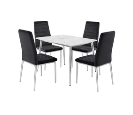 JETTA-OSLO Set Τραπεζαρία: Τραπέζι + 4 Καρέκλες, Χρώμιο - Sintered Stone - Velure Μαύρο