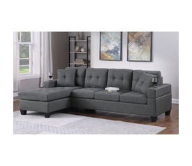 JORDAN Καναπές Σαλονιού Γωνία Αναστρέψιμος, Ύφασμα Γκρι, Μπράτσα με ποτηροθήκες