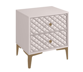 LANA Κομοδίνο με 2 Συρτάρια, Απόχρωση Εκρού, με πρόσοψη Pu Καπιτονέ