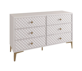 LANA Συρταριέρα με 6 Συρτάρια, Απόχρωση Εκρού, με πρόσοψη Pu Καπιτονέ