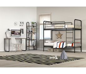 KPS / ΣΕΤ ΥΠΝΟΔΩΜΑΤΙΟΥ LINES ΜΕ ΚΟΥΚΕΤΑ ΜΕΤΑΛΛΙΚΗ, ΓΡΑΦΕΙΟ ΚΑΙ ΒΙΒΛΙΟΘΗΚΗ ΓΙΑ ΣΤΡΩΜΑΤΑ 90Χ190 ΕΚ. ΜΑΥΡΟ