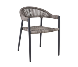 MADISON Πολυθρόνα Βεράντας- Κήπου, ALU Ανθρακί, Rope Wicker Γκρι, Στοιβαζόμενη