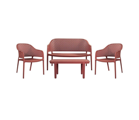 MALAGA Set Σαλόνι Κήπου PP-UV Bordeaux: Καναπές + 2 Πολυθρόνες + Τραπεζάκι