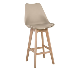 MARTIN Σκαμπό BAR Οξιά Φυσικό, PP-Pu Sand Beige, Μονταρισμένη Ταπετσαρία