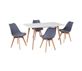 MARTIN Set Τραπεζαρία: Τραπέζι + 4 Καρέκλες, MDF Άσπρο-Οξιά Φυσικό, PP & Pu Γκρι