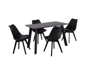 MARTIN Set Τραπεζαρία: Τραπέζι + 4 Καρέκλες, MDF Grey Walnut, Μέταλλο-Ξύλο-PP και PU Μαύρο