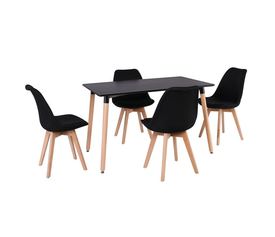MARTIN Set Τραπεζαρία: Τραπέζι + 4 Καρέκλες, MDF Μαύρο - Οξιά Φυσικό, Ύφασμα Μαύρο