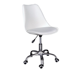 MARTIN-W Καρέκλα Γραφείου, Βάση Χρώμιο, PP & Pu Άσπρο, Μονταρισμένη Ταπετσαρία