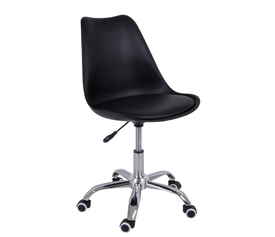 MARTIN-W Καρέκλα Γραφείου, Βάση Χρώμιο, PP & Pu Μαύρο, Μονταρισμένη Ταπετσαρία