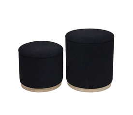 MATIC Set-2 Σκαμπό-Τραπεζάκι με Αποθηκευτικό Χώρο, Teddy Ύφασμα Μαύρο