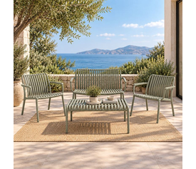 MODO Set Σαλόνι Κήπου PP-UV Olive Green: Καναπές + 2 Πολυθρόνες + Τραπεζάκι