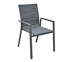 NAPOLI Πολυθρόνα Dining Αλουμίνιο Βαφή Μαύρο Textilene Ανθρακί, Στοιβαζόμενη