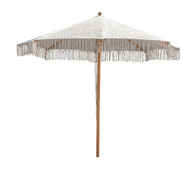 ΟΜΠΡΕΛΑ Ξύλινη - Οξιά Φ300cm, Πλεκτό Μακραμέ Μπεζ