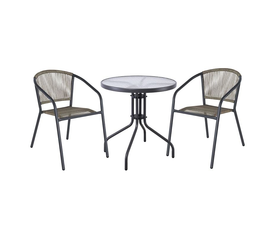 PATTY Set Κήπου - Βεράντας: Τραπέζι + 2 Πολυθρόνες Μέταλλο Βαφή Ανθρακί, PE Rattan Γκρι