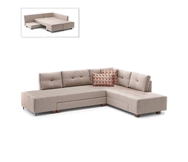 Γωνιακός καναπές - κρεβάτι Manama δεξιά γωνία υφασμάτινος χρώμα κρεμ 280x206x85εκ.