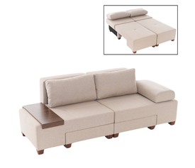 Καναπές - κρεβάτι πολυμορφικός Perenna τριθέσιος υφασμάτινος χρώμα κρεμ 233x93x83εκ.