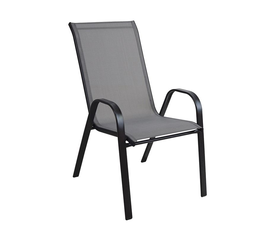 RIO Πολυθρόνα Στοιβαζόμενη Κήπου, Μέταλλο Βαφή Μαύρο, Textilene Γκρι (4,20kg)
