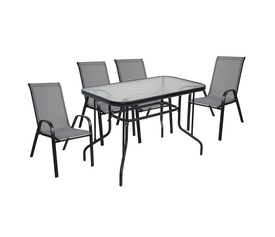 RIO Set Τραπεζαρία Κήπου Μέταλλο Βαφή Μαύρο, Textilene Γκρι: Τραπέζι + 4 Πολυθρόνες