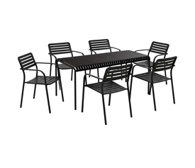 ROMA-MODIAL Set Τραπεζαρία: Τραπέζι + 6 Πολυθρόνες, Μέταλλο Μαύρο