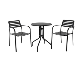 ROMA Set Κήπου-Βεράντας: Τραπέζι + 2 Πολυθρόνες, Μέταλλο Βαφή Μαύρο