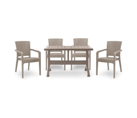 Σετ τραπεζαρία κήπου Callan 5τμχ πολυπροπυλενίου τραπέζι 120x70 - πολυθρόνα recycled χρώμα cappuccino