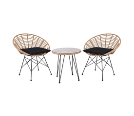 SALSA Coral Coffee Set Κήπου Μέταλλο Μαύρο - Γυαλί - Wicker Φυσικό: Τραπεζάκι+2 Πολυθρόνες