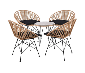 SALSA Coral Coffee Set Κήπου Μέταλλο Μαύρο - Γυαλί - Wicker Φυσικό: Τραπεζάκι+4 Πολυθρόνες