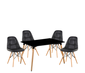Σετ Τραπεζαρία (4+1) OWLET Μαύρο/Φυσικό PVC/Ξύλο/MDF 120x80x74cm