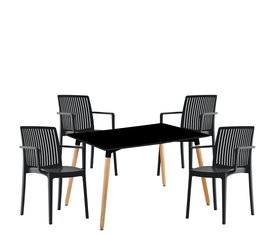Σετ Τραπεζαρία (4+1) OWLET Μαύρο/Φυσικό Ξύλο/PP/MDF 120x80x74cm