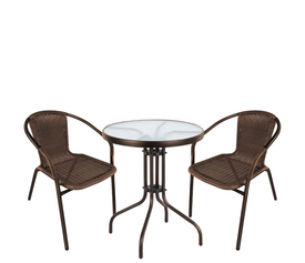 Σετ Τραπεζαρία Κήπου EARTH Καφέ Rattan/Γυαλί/Μέταλλο Με 2 Πολυθρόνες