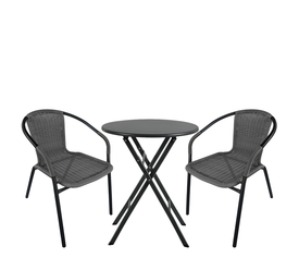 Σετ Τραπεζαρία Κήπου NOVA Μαύρο/Γκρι Rattan/Μέταλλο Με 2 Πολυθρόνες