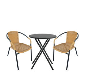 Σετ Τραπεζαρία Κήπου NOVA Μαύρο/Μπεζ Rattan/Μέταλλο Με 2 Πολυθρόνες