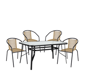 Σετ Τραπεζαρία Κήπου SUN Μαύρο/Φυσικό Rattan/Γυαλί/Μέταλλο Με 4 Πολυθρόνες