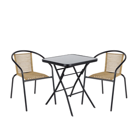 Σετ Τραπεζαρία Κήπου TAURUS Μαύρο/Φυσικό Rattan/Γυαλί/Μέταλλο Με 2 Πολυθρόνες